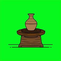 a clay pot on a stand on a green background vector