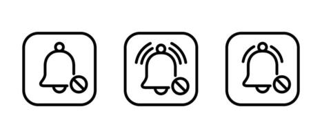 No bell icon set on square line. Turn off notification sign symbol vector
