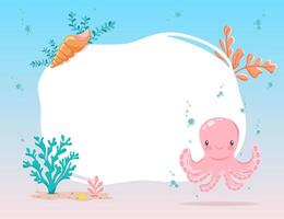 frame with octopus and underwater elements, isolated on white vector