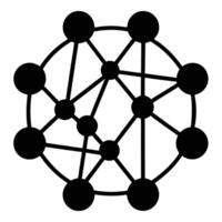Simplified neural network icon in black silhouette showcasing AI technology and intelligent data processing vector