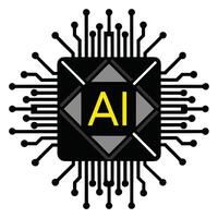 AI-powered microchip silhouette with brain-like neural structure, symbolizing the future of digital tech vector