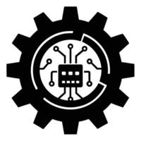 Mechanical gear icon fused with digital lines representing smart innovation and AI systems vector