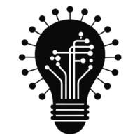 Black silhouette of a lightbulb with neural circuitry showcasing AI-powered creativity and futuristic thinking vector