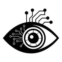 Robotic eye black silhouette on white background futuristic eye icon representing artificial intelligence digital vision concept cyber technology innovation vector