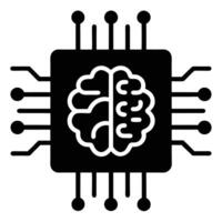 AI microchip black silhouette simple microchip icon with brain or neural pattern artificial intelligence concept digital technology vector