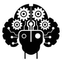 Robotic brain silhouette with gears symbolizing AI, machine learning, and futuristic automation vector