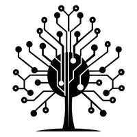 AI-powered tree silhouette with branching circuits symbolizing digital growth and innovation vector