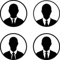 Black user icon collection showing male and female avatars in clean outline and filled silhouette format for social networks and business websites vector