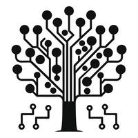 Black silhouette of a tech tree with circuit branches illustrating intelligent technology and progress vector
