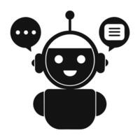 Chatbot face black silhouette robot face icon with speech bubble artificial intelligence vector