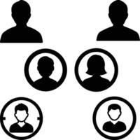 Simple black avatar icon set for male and female users with outlined and filled designs tailored for websites branding and online user profiles vector