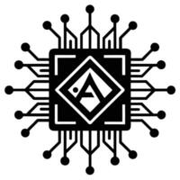 AI microchip black silhouette with neural pattern symbolizing artificial intelligence and digital technology vector