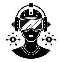 Black silhouette of a digital headset merging AI concepts with virtual experience design vector