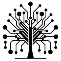 Futuristic circuit tree icon representing artificial intelligence and expanding neural networks vector