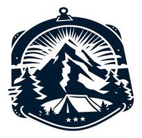 Camping and hiking emblem with mountains and tent vector
