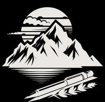 Pen and mountain illustration. vector