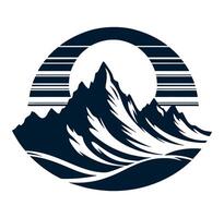 Mountains and waves in a circle logo with a background. vector