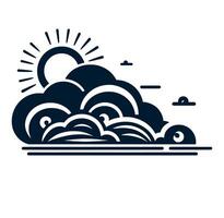 A black and white image of a cloud with sun and waves vector