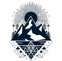 A mountain with a sun and a triangle vector