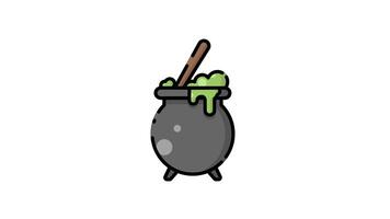 animation of Halloween a bubbling cauldron overflows with a vibrant green potion. video