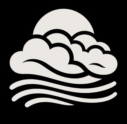 Black and white logo of a wave and clouds