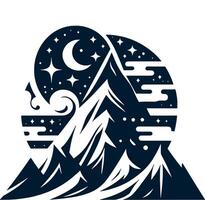 Mountain with stars and moon in the sky vector