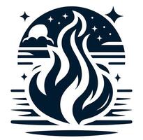 A fire with stars and clouds in the background vector