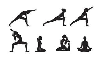Group Harmony Represented Through Yoga Silhouette Designs Depicting Strength, Flexibility, and Balance Ideal for Health Media Representation vector