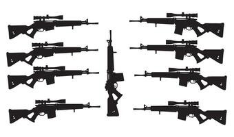 Rifle Silhouette Patterns Arranged in Symmetrical Displays Showcasing Tactical Design Concepts Captured in Artistic Military Styles vector