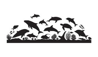 Creative Marine Life Illustrations Highlighting Biodiversity and Ocean Conservation Messages Featuring Whales and Coral Reef Ecosystems vector