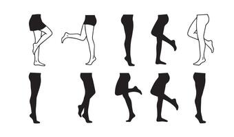 Artistic Black Silhouettes Showcasing Human Legs in Varied Poses Arranged in Grid Layout Highlighting Anatomy, Movement, and Design Creativity vector