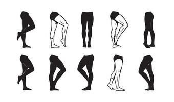 Human Leg Silhouettes Captured Through Varied Poses Highlighting Artistic Representations of Anatomy and Movement Perfect for Design vector