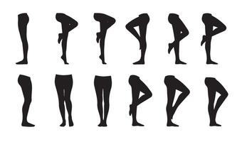 Human Leg Silhouettes Captured in Diverse Poses Highlighting Artistic Themes in Anatomy and Motion Depicted in Uniform Grid Format vector