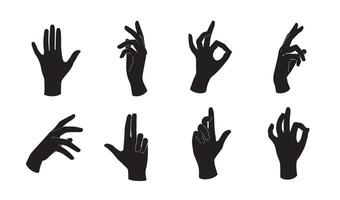 Captivating Displays of Black Silhouetted Hand Movements Showcasing Symbolic Communication and Artistic Grid Arrangements vector