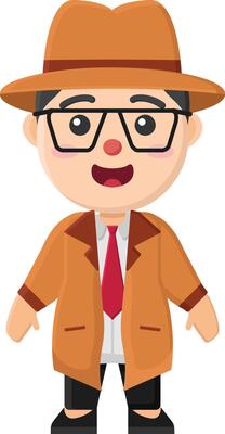 cartoon man in a suit and tie with glasses and a hat