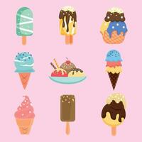 Delicious ice cream illustrations with various attractive color collection vector