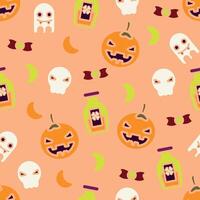 Halloween vibes pattern spooky pumpkin, ghost and skull vector