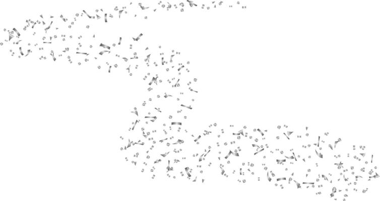 Glitter shiny silver confetti flying with curve swirl line illustration