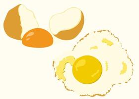 Hand drawing broken egg and cooked egg vector