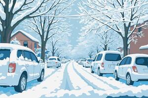 Urban View in Snowing Winter vector