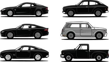 a set of different types of cars in different colors vector