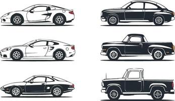 a set of different types of cars on a white background vector