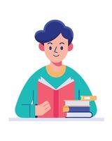 A man is reading a book while sitting at a table vector