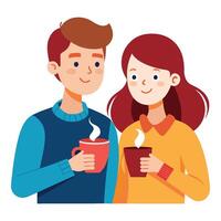 Couple holding coffee and smiling illustration vector