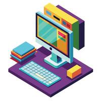 An illustration of a computer and keyboard vector