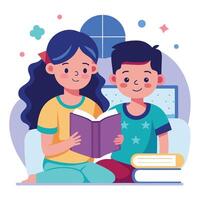 A boy and girl are reading books together vector