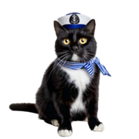 A tuxedo cat in a tiny sailor hats and matching scarf png
