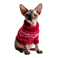 sphynx cat in a snug sweater with a trendy pattern png