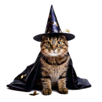 cat with a tiny wizard hat and a starry cloak png