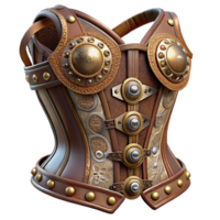 bold wonderful Steampunk corset with metal buckles and intricate lace details. NO BACKGROUND with Transparent Background. detailed png